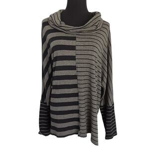 Liv By Habitat Clothes Cowl Neck Sweater Gray Stripe Oversized Women L Lagenlook